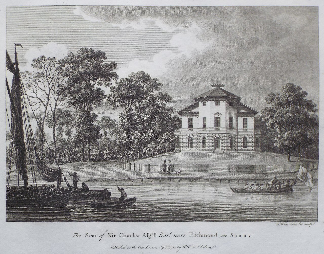 Print - The Seat of Sir Charles Asgill Bart. near Richmond in Surry. - Watts